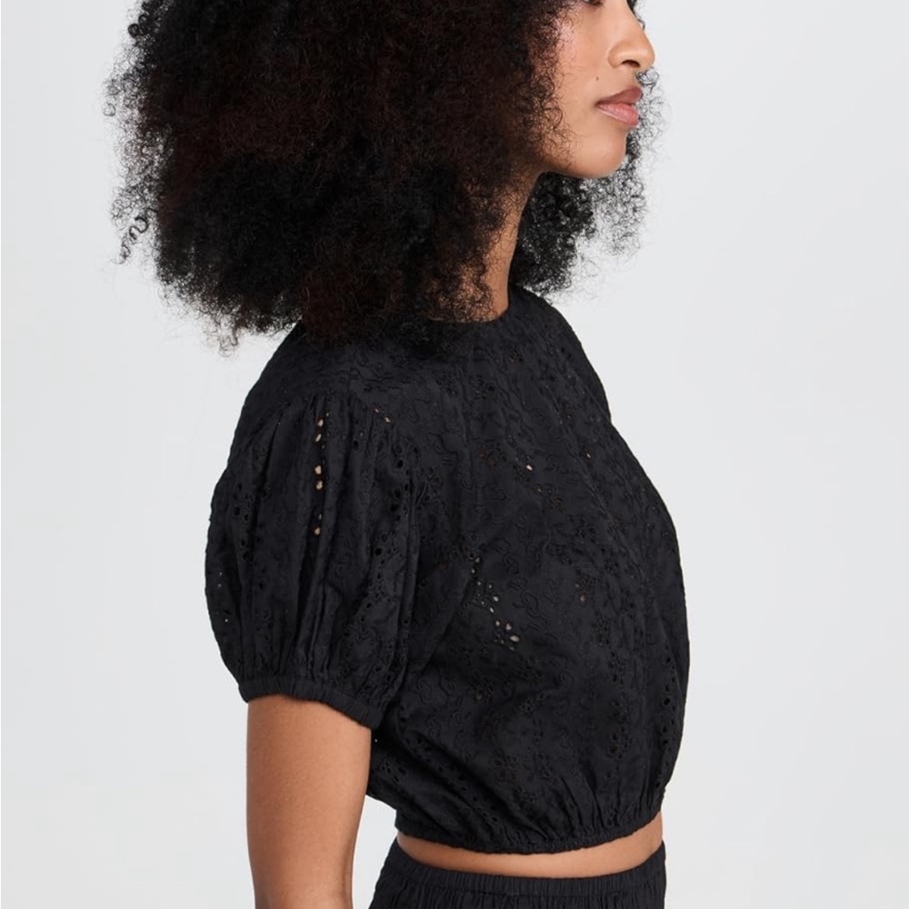 Playa lucila Black Crop Top with Puff Sleeves